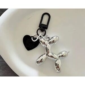 NEW Silver Balloon Dog Keychain Heart Charm Keyring Cute Y2K‎